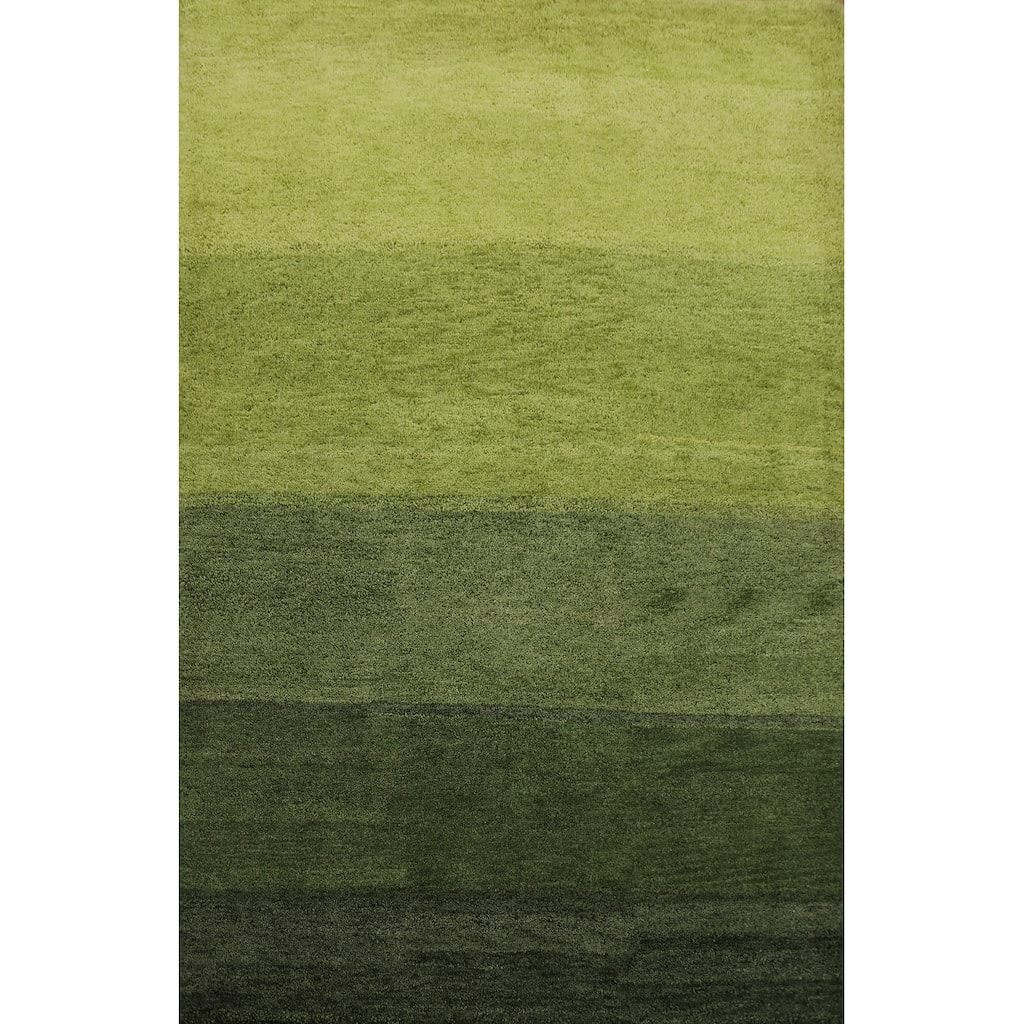 Hand Knotted Oriental 100% Wool Carpet Modern Stripe Green Gabbeh Area Rug - 6' 7'' X 4' 11''