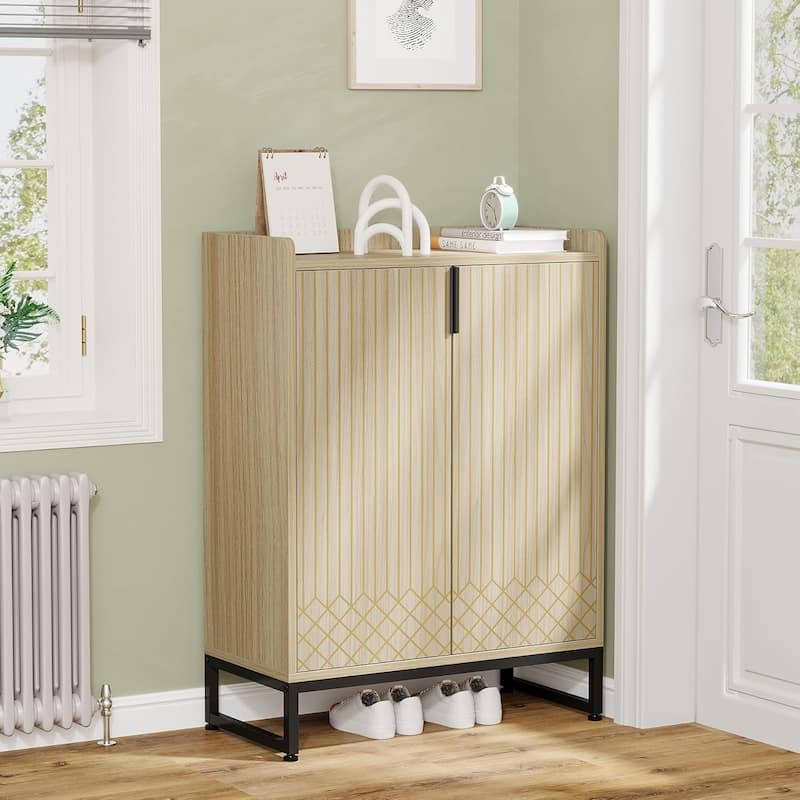 25 Pair Shoe Storage Cabinets with Doors for Bedroom Hallway Living Room - Natural