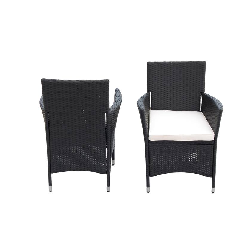 5 Piece Outdoor Patio Wicker Dining Set, Poolside Picnic Beer Coffee Table with 4 Removable Cushions Wicker Arm Chairs