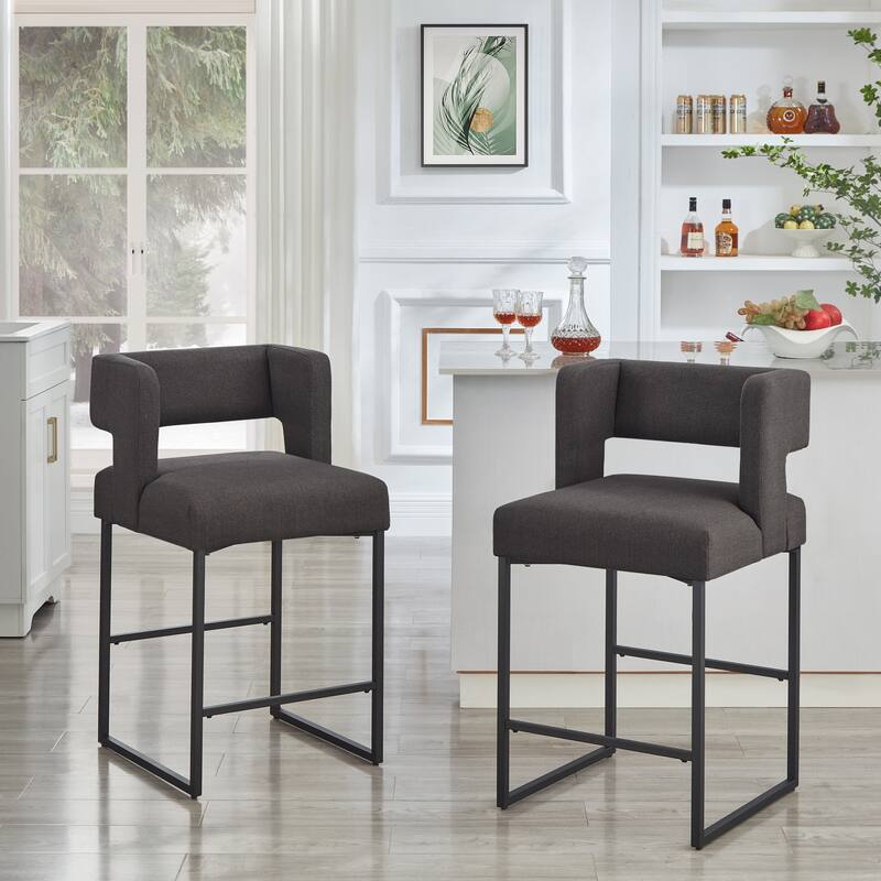 Modern Fashion Counter Height Bar Stools with Unique Square Open Backrest,Set of 2 Versatile Bar Chairs with Sturdy Iron Legs