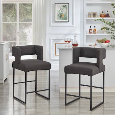 Modern Fashion Counter Height Bar Stools with Unique Square Open Backrest,Set of 2 Versatile Bar Chairs with Sturdy Iron Legs