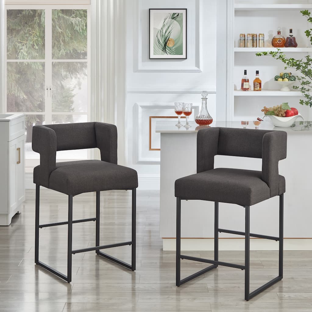 Modern Fashion Counter Height Bar Stools with Unique Square Open Backrest,Set of 2 Versatile Bar Chairs with Sturdy Iron Legs