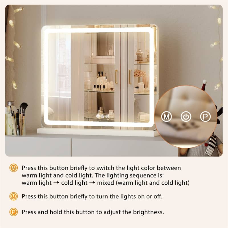 Lighted Makeup Mirror, Hollywood Vanity Mirror with Led Lights, Three Color Lighting Modes, Smart Touch Control Mirrors