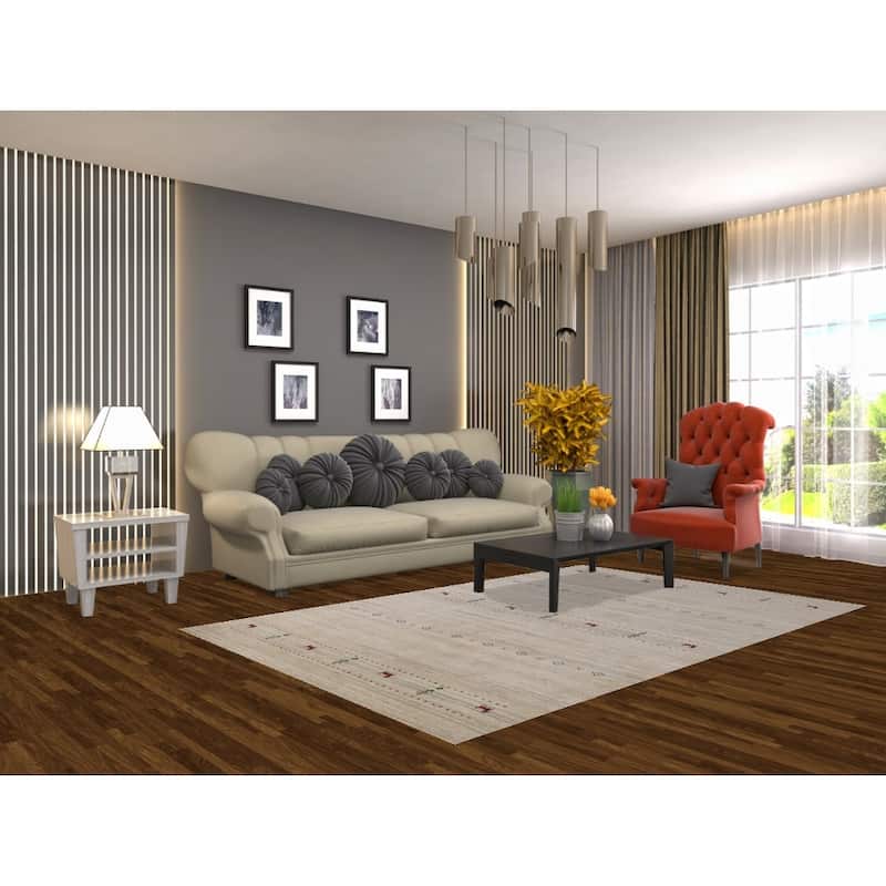 Beige Tribal Gabbeh Indian Area Rug Hand-Knotted Wool Carpet - 5'0" x 7'9"