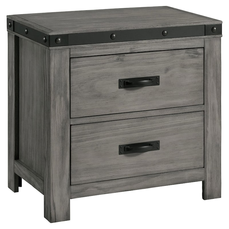 2 Drawer Nightstand - Modern Bedside Table with Storage - Gray Finish - Home Stock Furnishings
