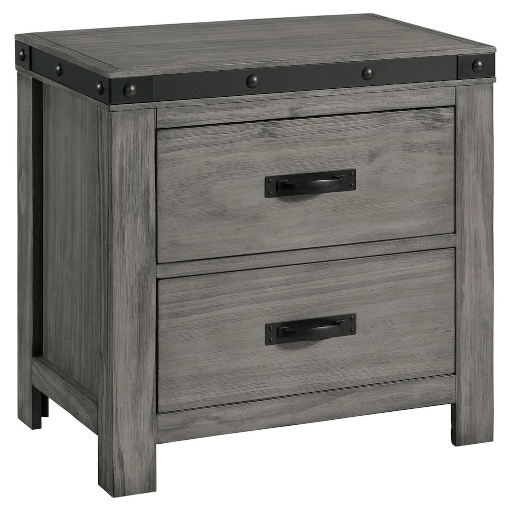 2 Drawer Nightstand - Modern Bedside Table with Storage - Gray Finish - Home Stock Furnishings