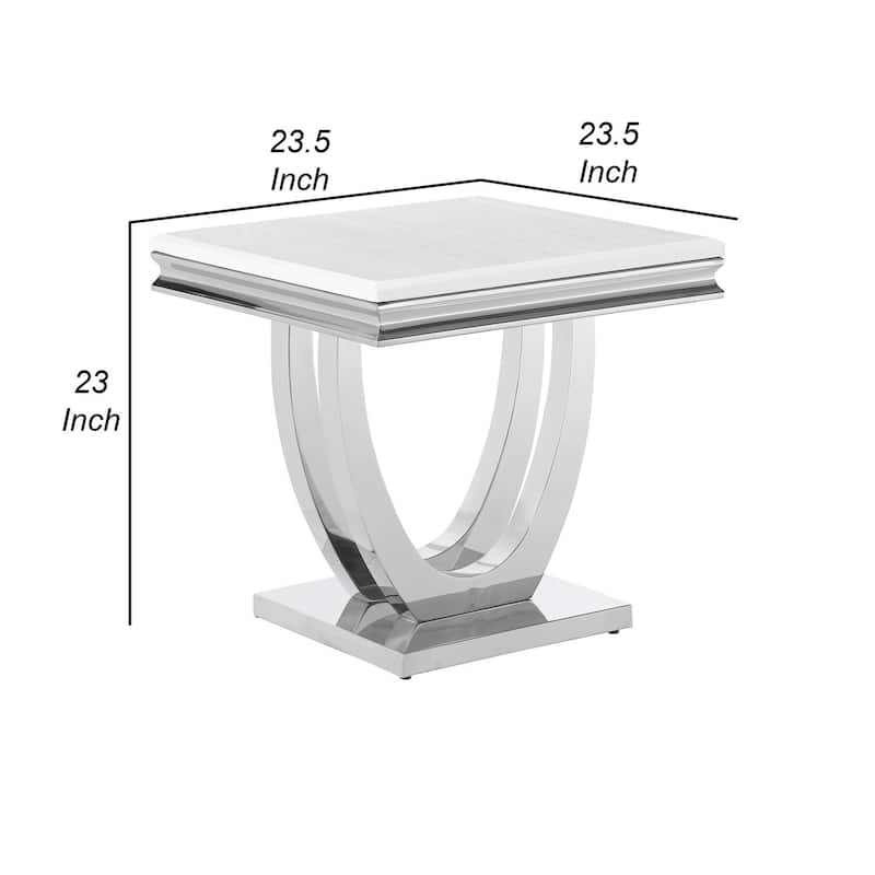 23.5 in. White and CHrome Rectangle Metal End Table, Sturdy Build End Side Table for Living Rooms