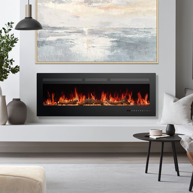 Electric Fireplace Recessed and Wall Mounted Fire Places with Remote Control, Touch Screen - 50 inch