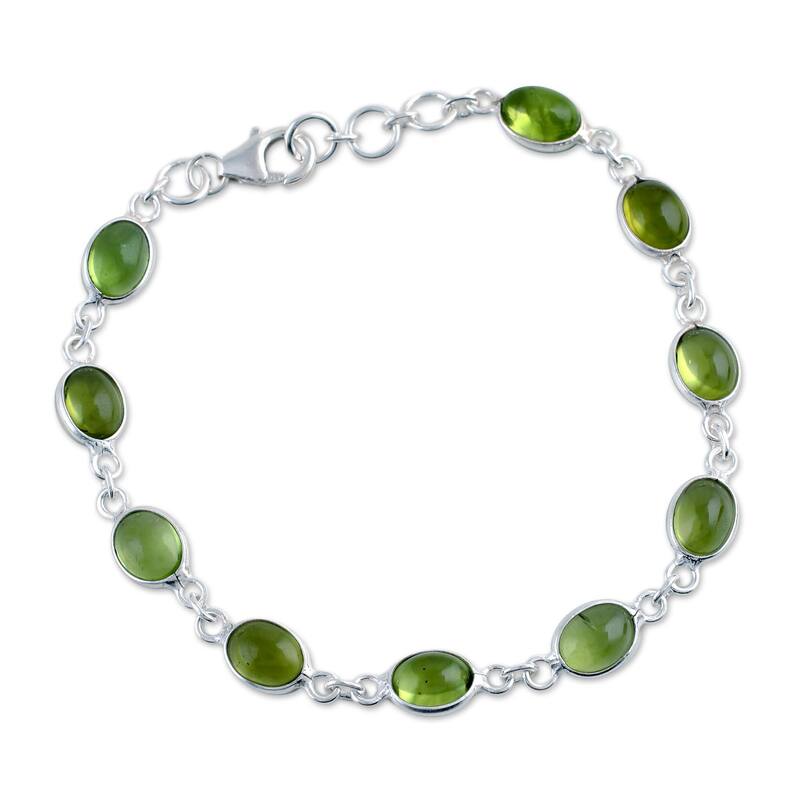 Sterling Silver 'Elegant' Peridot Link Bracelet - Green - Green - White - 7.5 Inch