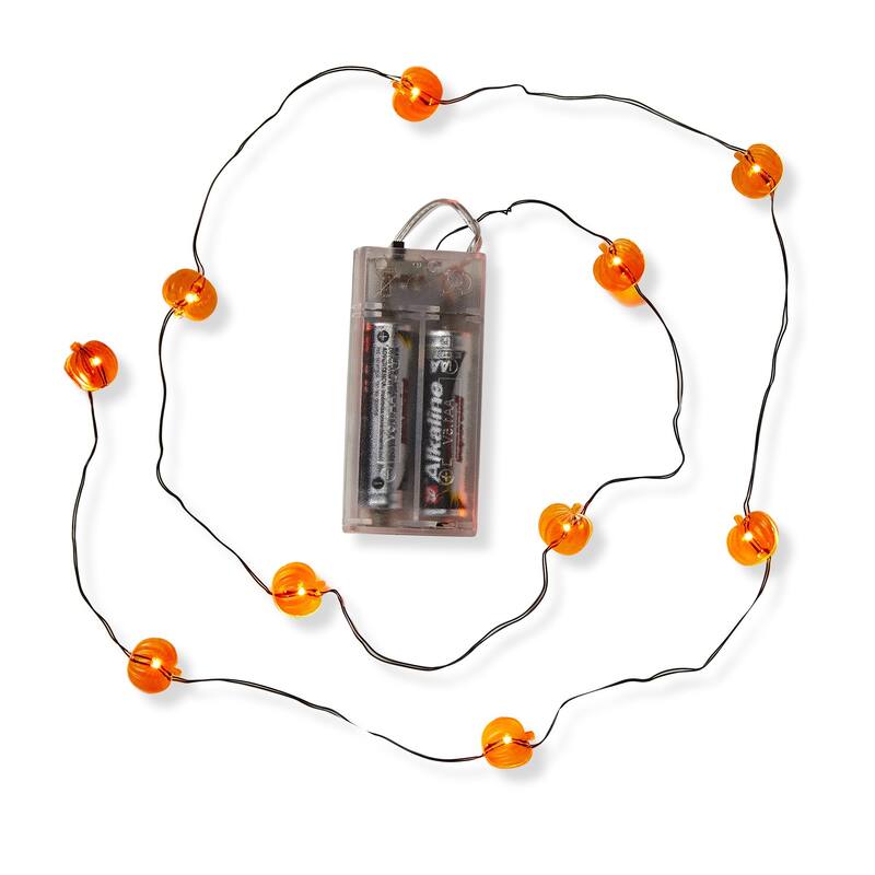 Pumpkin LED String Lights - 47.25" Indoor Halloween Decor - Orange Novelty Lighting for Festive Atmosphere
