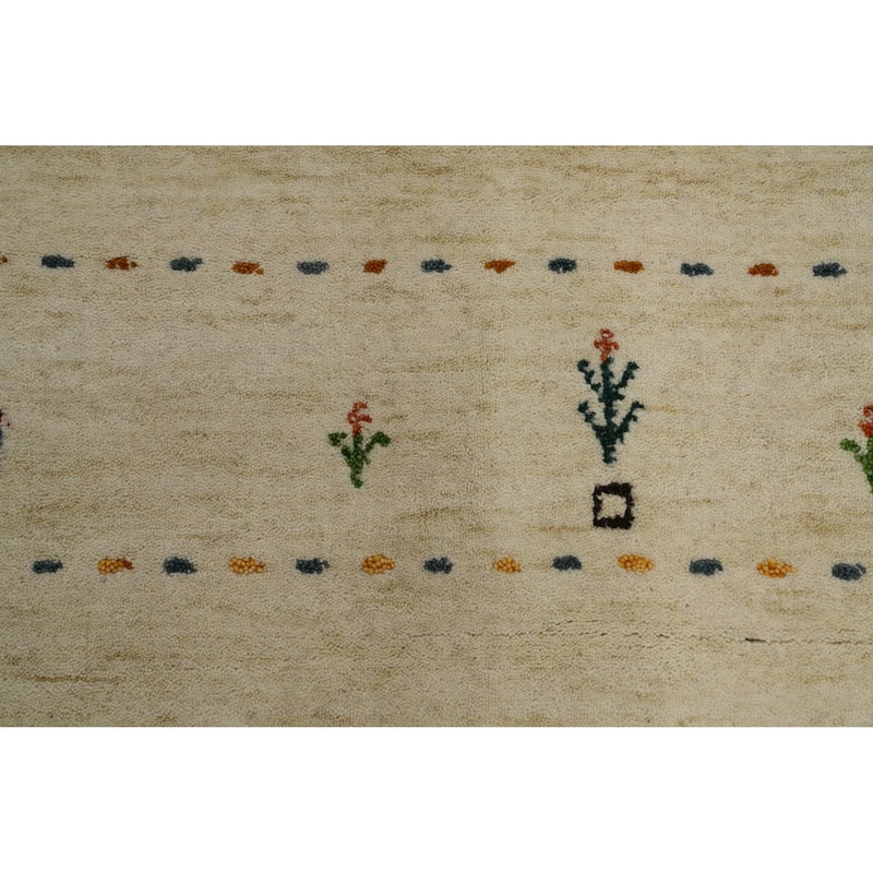 Hand Knotted Oriental 100% Wool Carpet Tribal Animal Pictorial Beige & Ivories Gabbeh Area Rug - 8' 0'' X 8' 0''