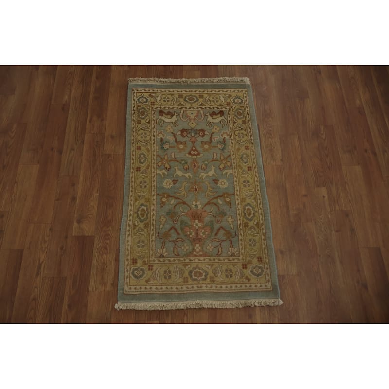 Hand Knotted Oriental 100% Wool Carpet Traditional Floral Navy Blue & Blues Ziegler Area Rug - 3' 2'' X 1' 10''