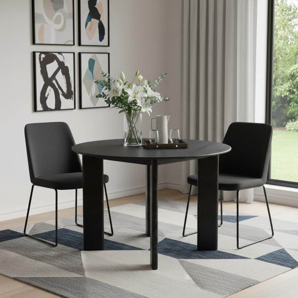 HomeRoots 45" Black Solid Wood Round Top Dining Table - 44.58 in. x 29.72 in. x 44.58 in.