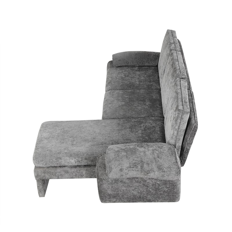 94.1" Convertible Futon Sofa Bed, Adjustable Backrest, Reversible Chaise, Detachable Pillows, Gray Chenille, Living Room