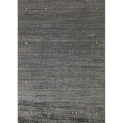 Tribal Gray Gabbeh Indian Area Rug Hand-Knotted Wool Carpet - 7'9" x 9'9"