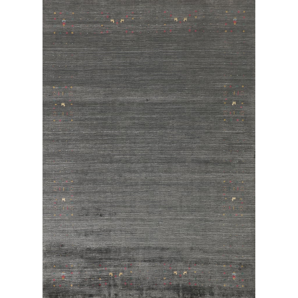 Tribal Gray Gabbeh Indian Area Rug Hand-Knotted Wool Carpet - 7'9" x 9'9"