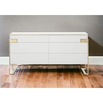 60" White Champagne Gold Solid And Manufactured Wood Six Drawer Dresser