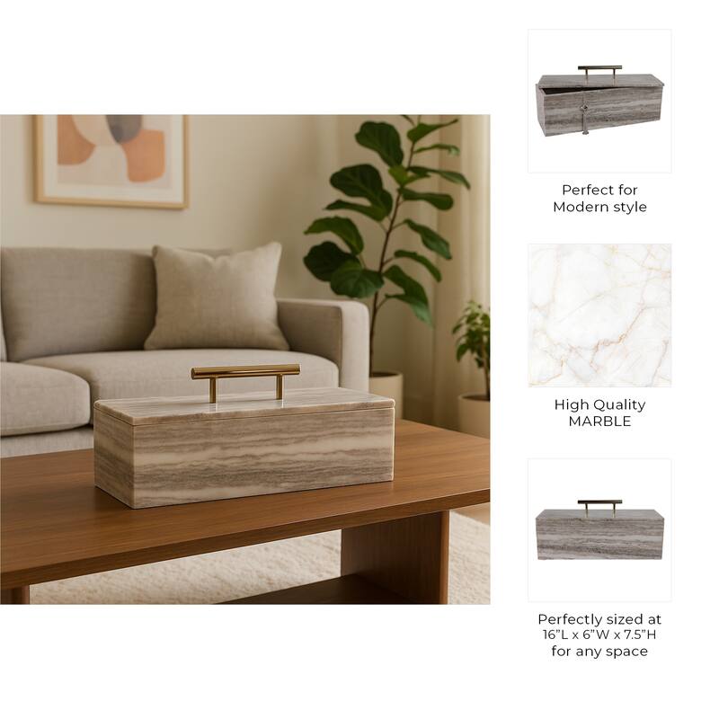 Marble Decorative Box Lidded Container Modern Handle Accent Luxury