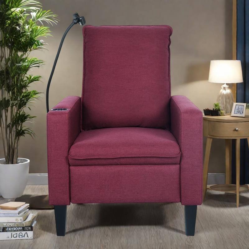 Polyester Recliner Chair with Phone Holder and Cup Holder, 3-Position Recline, 220lb Capacity