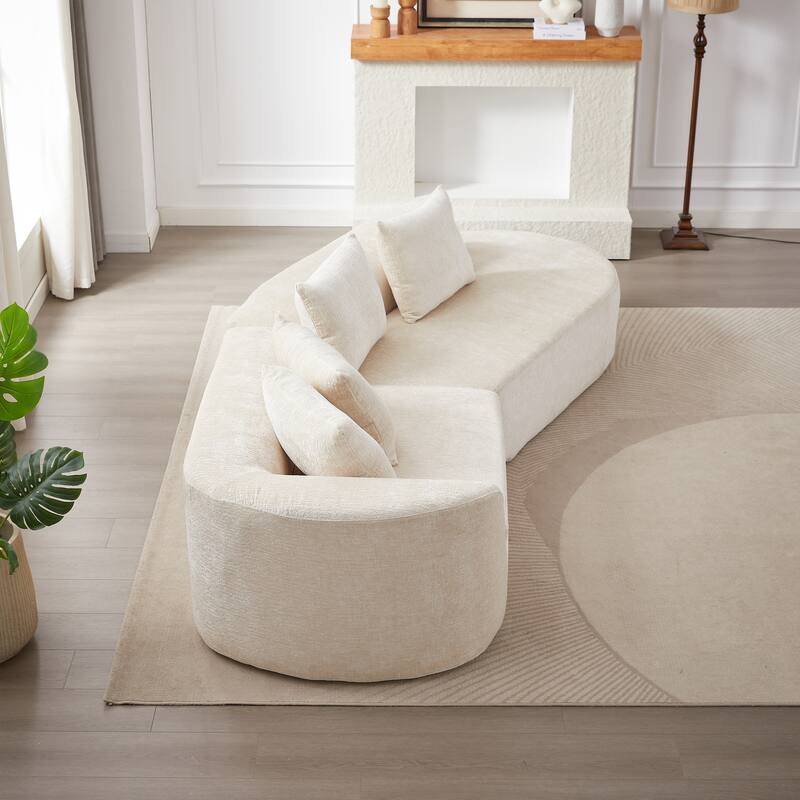 Curved Loveseat Sofa Chenille 4-Seat Cloud Couch with 4 Pillows
