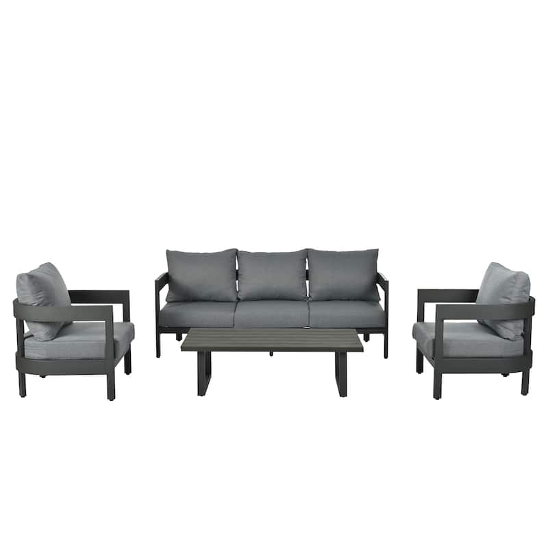 Outdoor Seating Set with Table and Thick Cushions for Lawns (Set of 4)