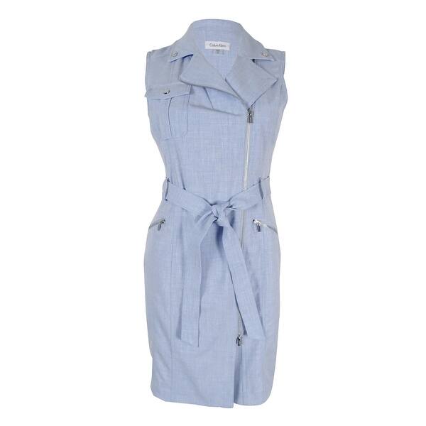 Shop Calvin Klein Women S Petite Belted Asymmetrical Zip Sheath