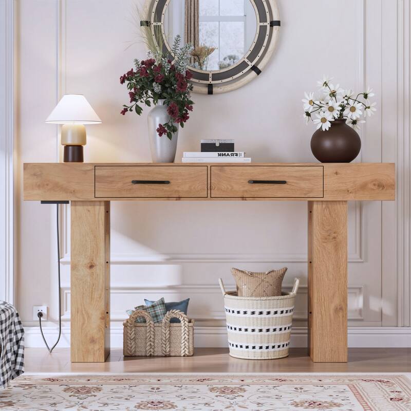 63-Inch Long Console Table, Wooden Rectangular Sofa Table Behind The Couch, Farmhouse Entryway Table for Entrance