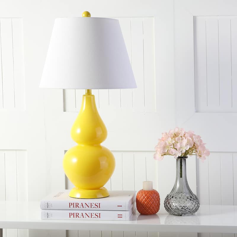 SAFAVIEH Lighting Demetria 27-inch Double Gourd White Table Lamp (Set of 2) - 14"x14"x26" - 14Wx14Dx26H