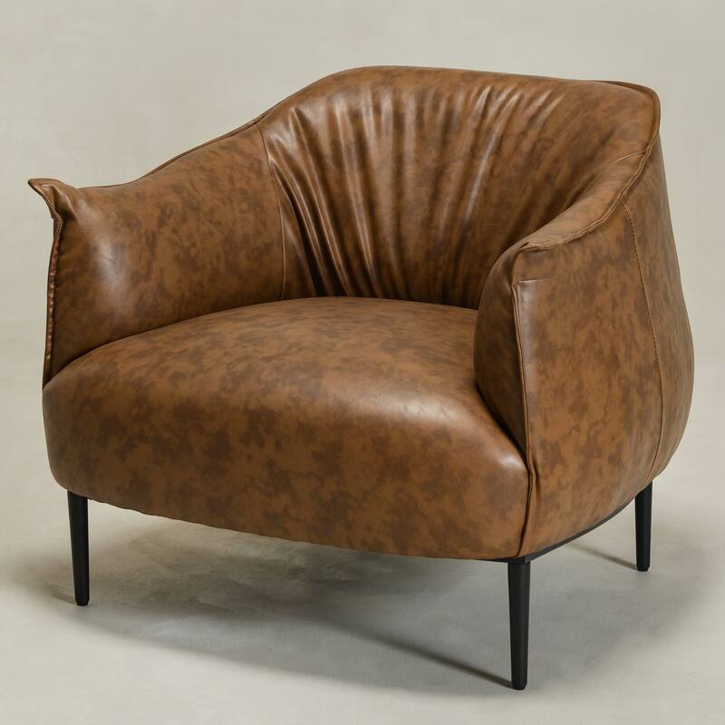 KINWELL 33" Wide Faux Vegan Leather Upholstery Barrel Accent Chair