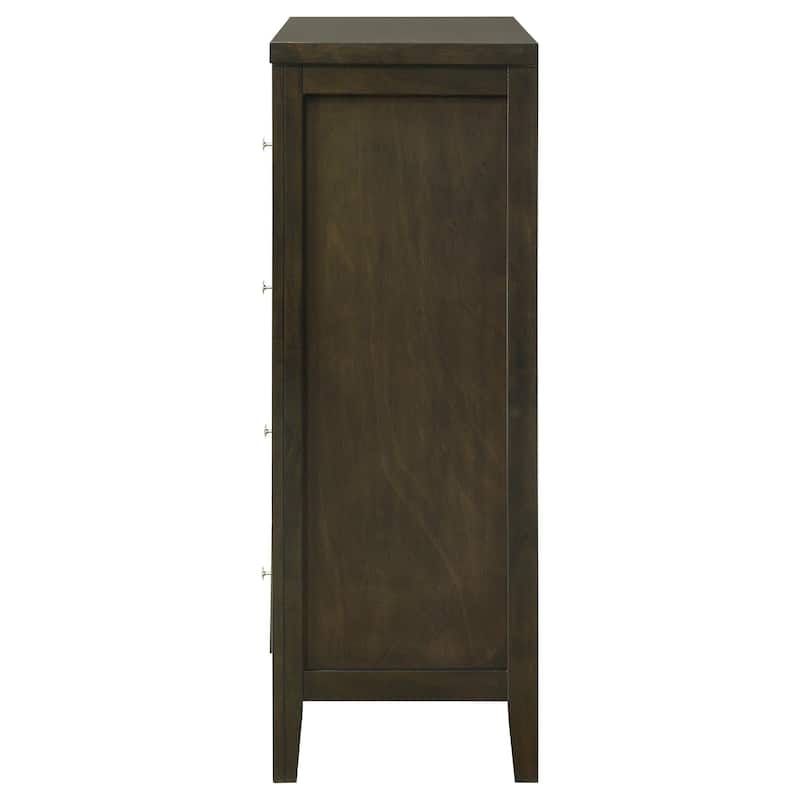 Wily Tall Dresser Chest, Dark Brown Wood, 4 Drawer, Round Nickel Knobs