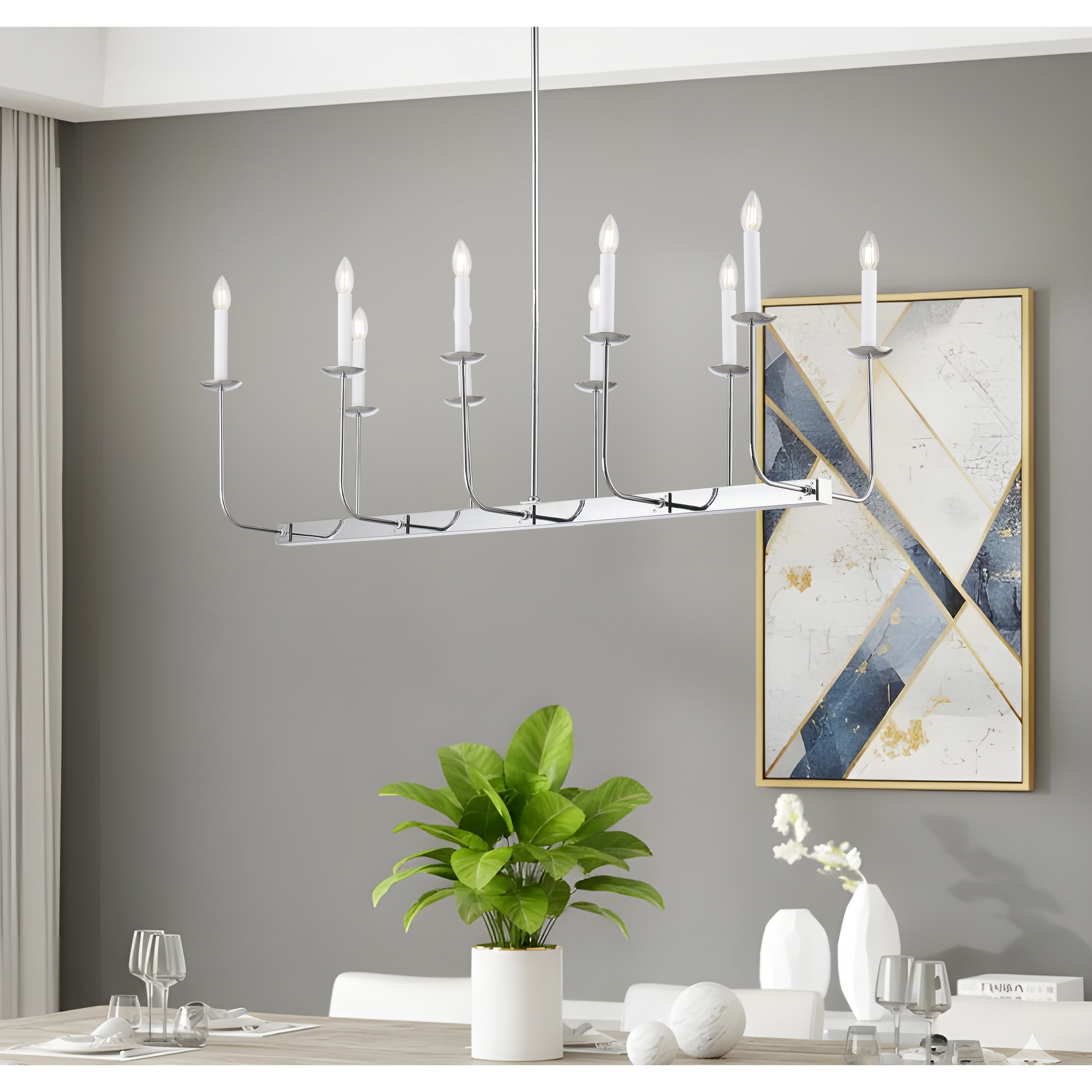 47" Large 10-Light Linear Branching Chandelier
