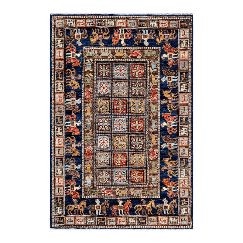 One of a Kind Hand Knotted Traditional Tribal Traditional Area Rug - 5' 0" X 3' 3"