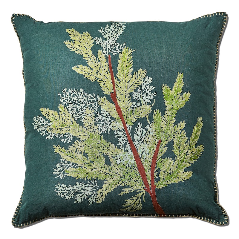 22"x22" Green Juniper Branch Cotton Accent Decorative Throw Pillow Poly Filled Removable Insert Square - 22 x 22