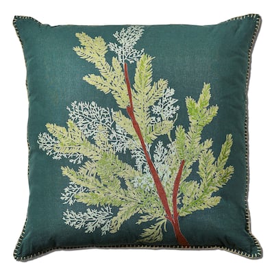 22"x22" Green Juniper Branch Cotton Accent Decorative Throw Pillow Poly Filled Removable Insert Square - 22 x 22