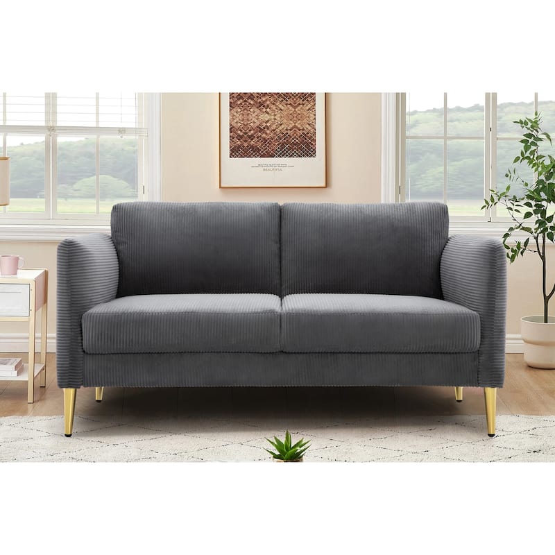 60.63" W Mid-Century Corduroy Fabric Loveseat with Tuxedo Arm