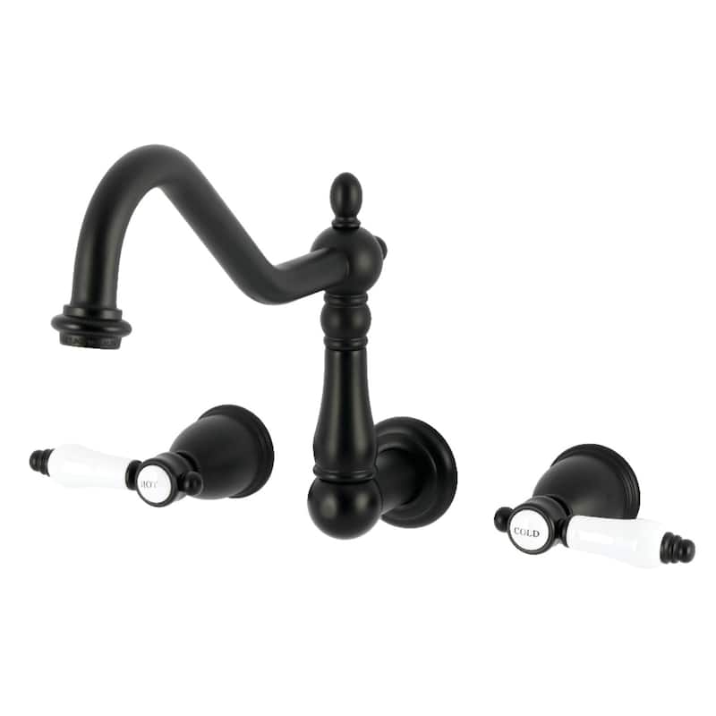 Kingston Brass Essex Double-Handle Wall-Mount Pre-Rinse Bridge Kitchen Faucet - Matte Black