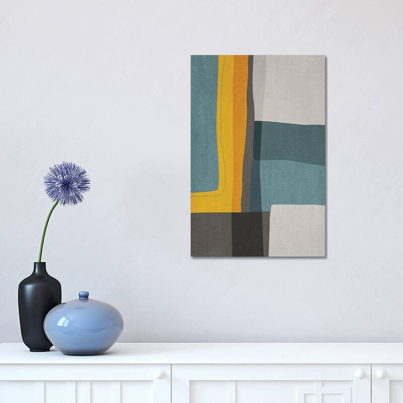 iCanvas "Mustard Teal Gray Mcm Abstract II" by EmcDesignLab Canvas Print - 18x12x1.5
