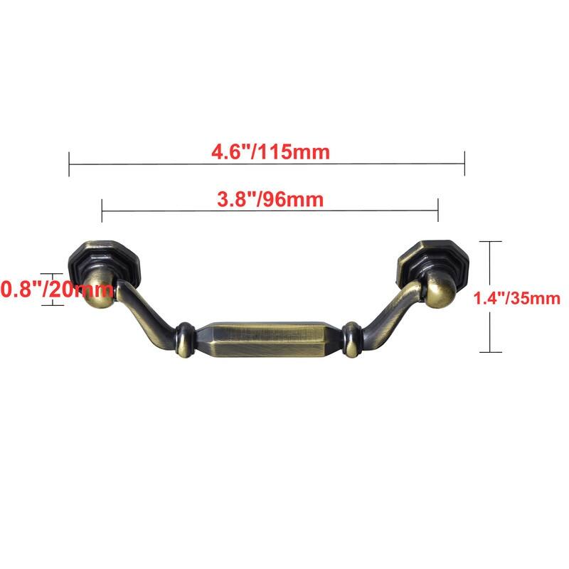 Utopia Alley Suffolk Pull Handle - Decorative Cabinet Antique Brass Drop Pull Handles, 3.8" Center to Center - 10 pack - Antique Brass