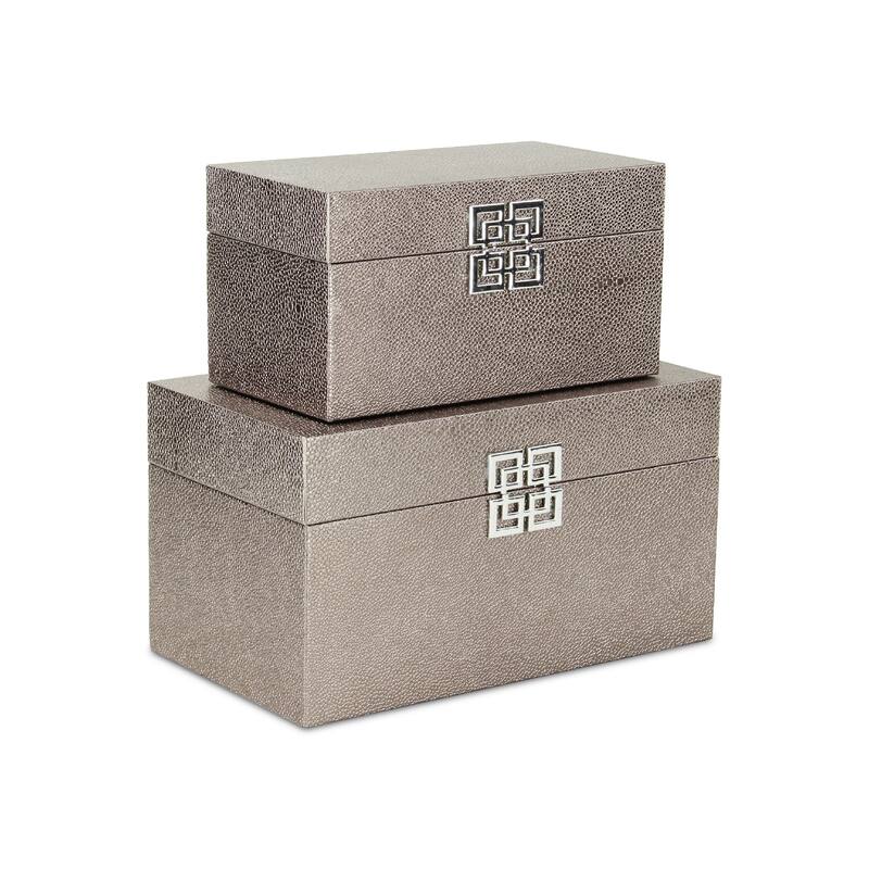 Set of 2 Gray Rectangular Double Happiness Shagreen Boxes 12"