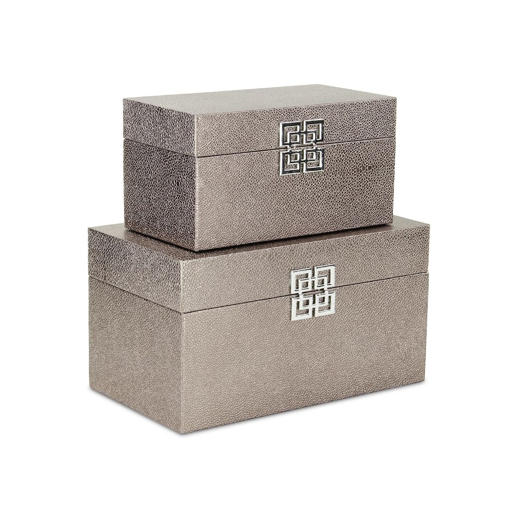 Set of 2 Gray Rectangular Double Happiness Shagreen Boxes 12"