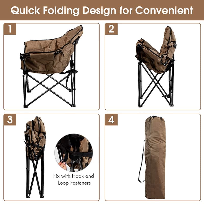 Costway Folding Camping Moon Padded Chair with Carry Bag Cup Holder - 32''x 31.5''x 35.5''