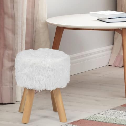 Adeco Round Ottoman Footrest Stool Furry Home Decorative Bench