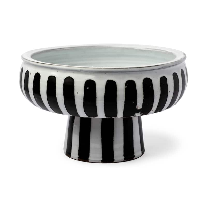 Lexington White & Black Ceramic Striped Bowl - 14.5"W x 14.5"D x 9.5"H