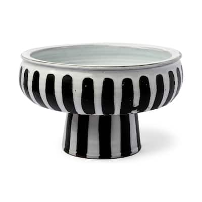 Lexington White & Black Ceramic Striped Bowl - 14.5"W x 14.5"D x 9.5"H