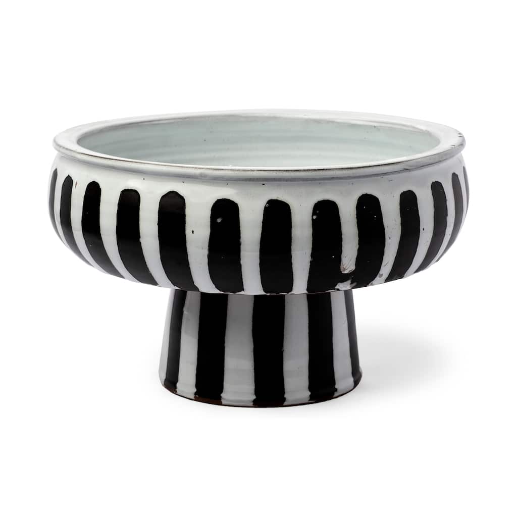 Lexington White & Black Ceramic Striped Bowl - 14.5"W x 14.5"D x 9.5"H