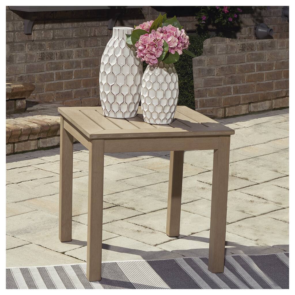 Signature Design by Ashley Hallow Creek Driftwood Outdoor End Table - 23.5" W x 23.5" D x 24" H