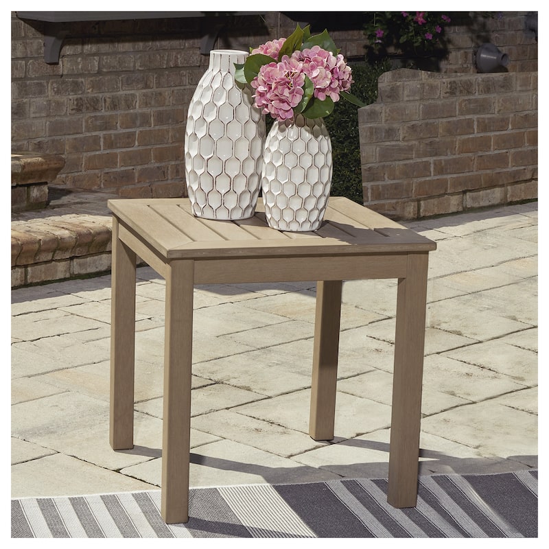 Signature Design by Ashley Hallow Creek Driftwood Outdoor End Table - 23.5" W x 23.5" D x 24" H - Driftwood - 23.5" W x 23.5" D x 24" H