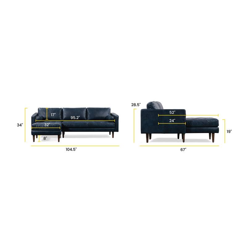 Poly & Bark Napa 104.5" Left Sectional Sofa - Full Grain Genuine Italian Leather