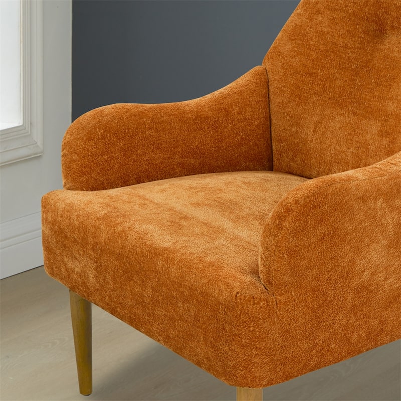 Chenille Armchair,Modern Style Accent Chair w/Wood Legs,Comfy Design
