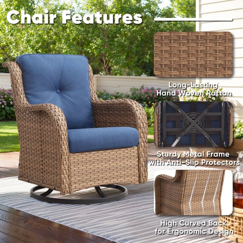 Pocassy Outdoor Wicker Glider Swivel Club Chairs (Set of 2) - Mix Grey